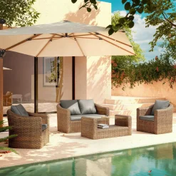 Salon de jardin en résine tressée 4 places 4 pcs Calvi Sepia et gris foncé