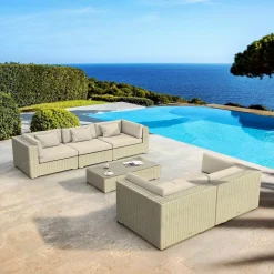 Salon de jardin en résine tressée 5 places 6 pcs Palma Gris et beige