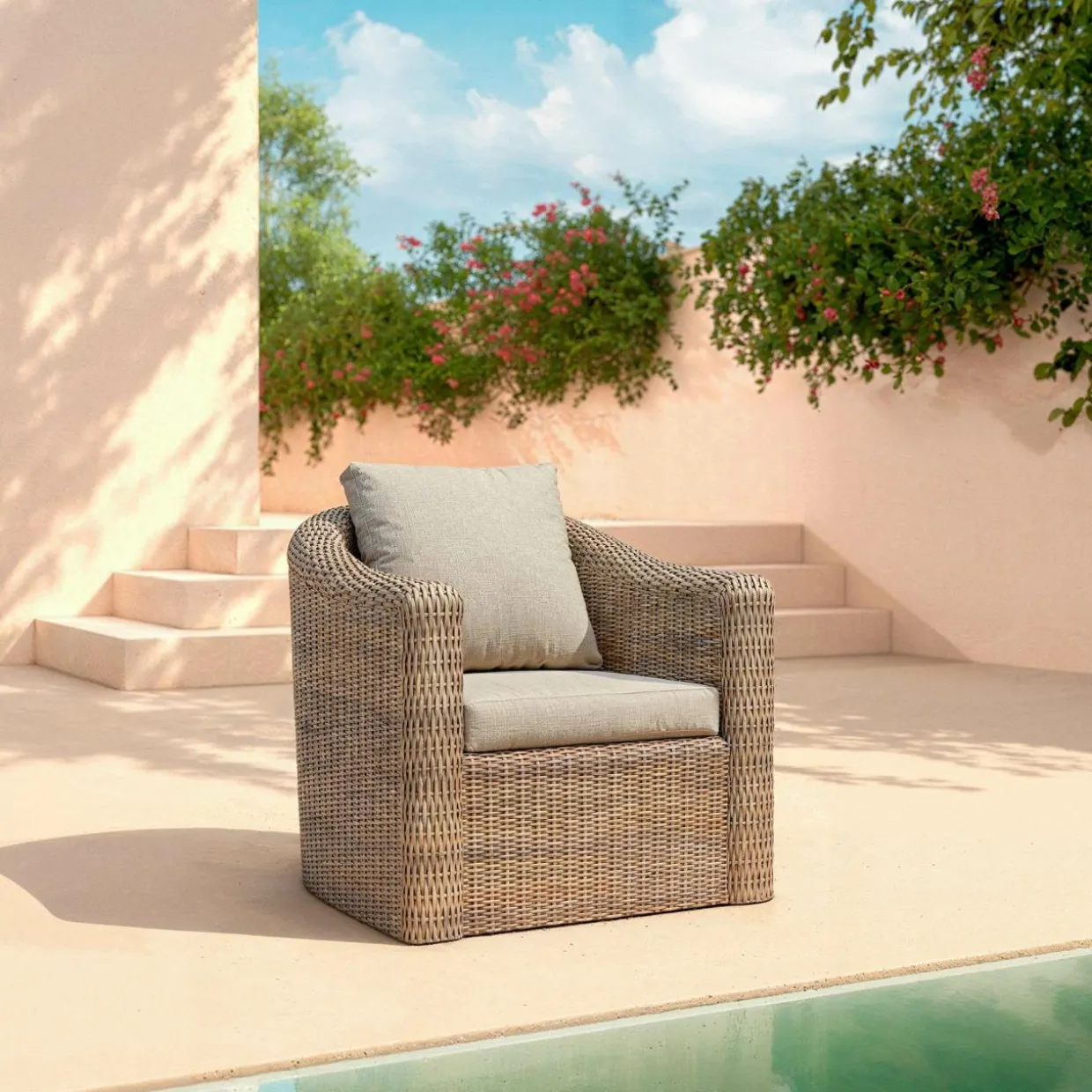 Salon de jardin en résine tressée 4 places 4 pcs Calvi Sepia et taupe