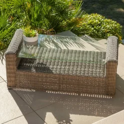 Salon de jardin en résine tressée 4 places 4 pcs Calvi Sepia et taupe