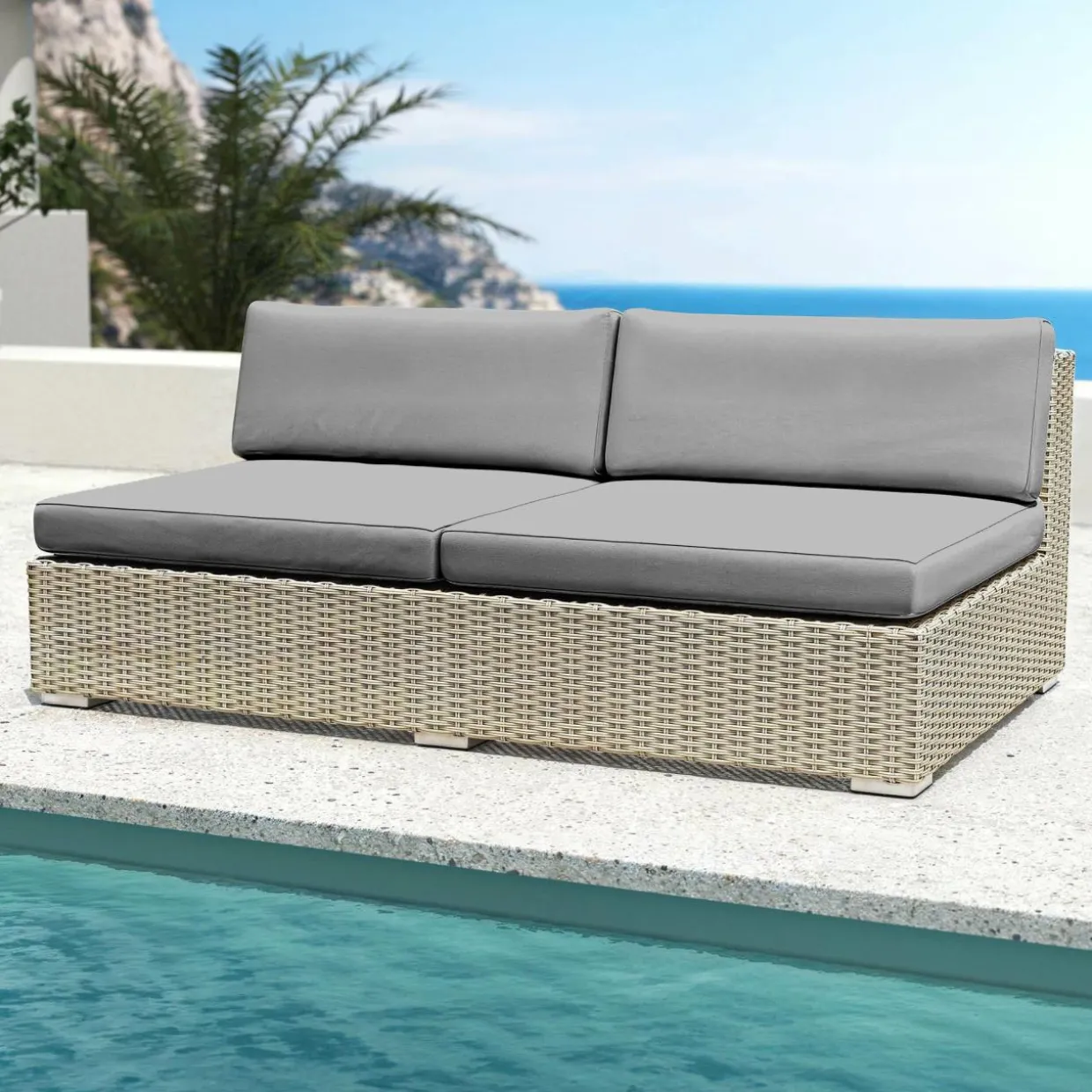 Salon de jardin en résine tressée 4 places 4 pcs Palma Gris et anthracite