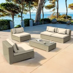 Salon de jardin en résine tressée 4 places 4 pcs Palma Gris et beige
