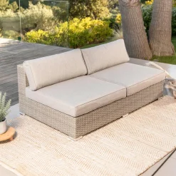 Salon de jardin en résine tressée 4 places 4 pcs Palma Gris et taupe