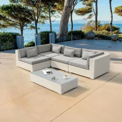 Salon de jardin en résine tressée 4 places 5 pcs Palma Blanc et gris