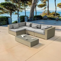 Salon de jardin en résine tressée 4 places 5 pcs Palma Gris