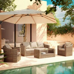 Salon de jardin en résine tressée 5 places 4 pcs Calvi Sepia et taupe