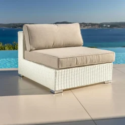 Salon de jardin en résine tressée 5 places 6 pcs Palma Blanc et taupe