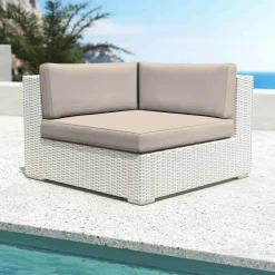 Salon de jardin en résine tressée 5 places 6 pcs Palma Blanc et taupe