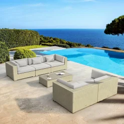 Salon de jardin en résine tressée 5 places 6 pcs Palma Gris