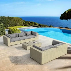 Salon de jardin en résine tressée 5 places 6 pcs Palma Gris et anthracite