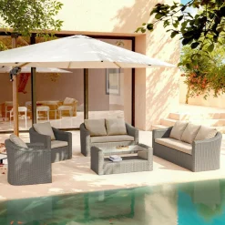 Salon de jardin en résine tressée 7 places 5 pcs Calvi Gris et taupe
