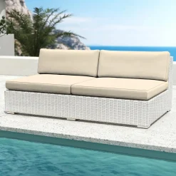 Salon de jardin en résine tressée 9 places 9 pcs Palma Blanc et beige