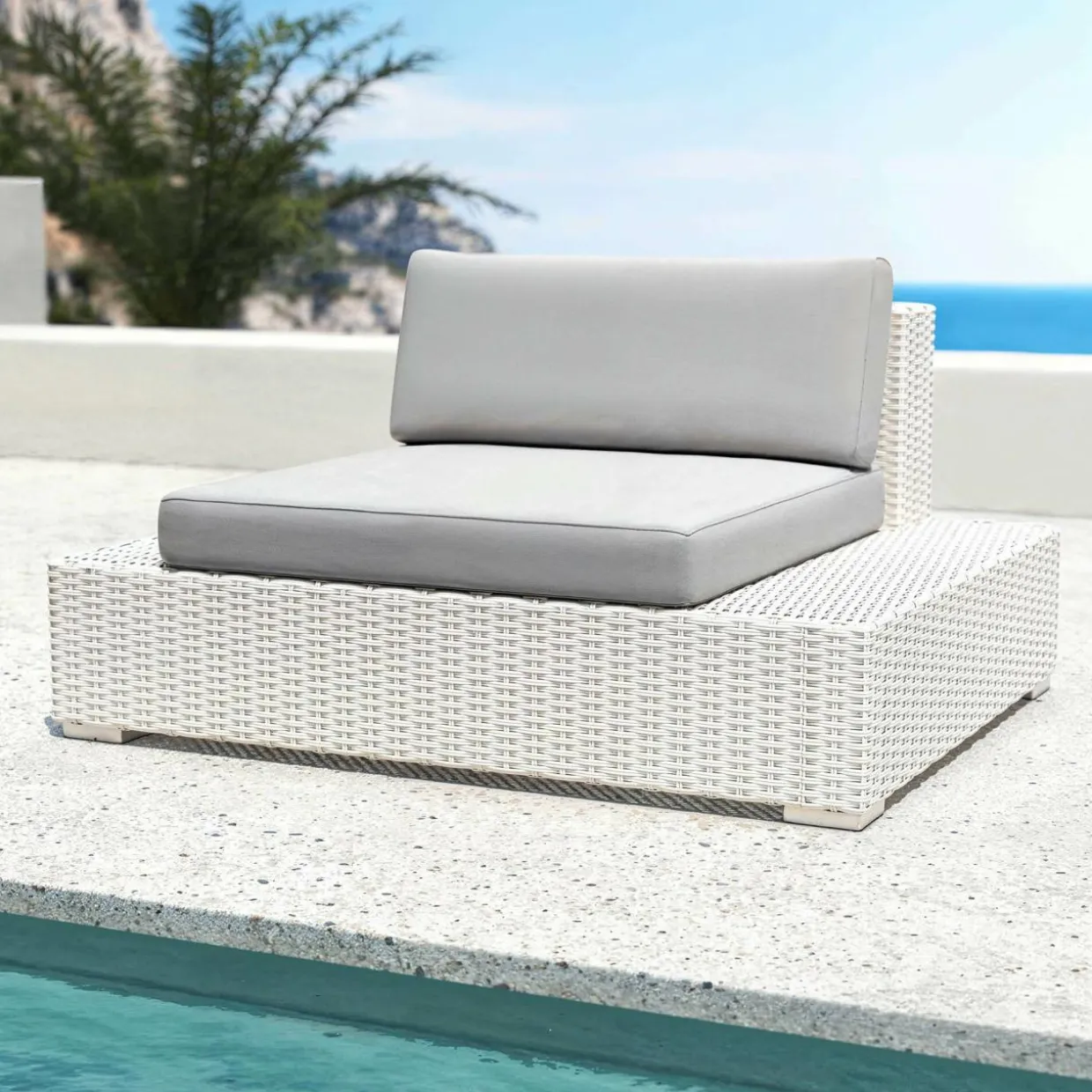 Salon de jardin en résine tressée 9 places 9 pcs Palma Blanc et gris