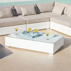 Salon de jardin en résine tressée 9 places 9 pcs Palma Blanc et taupe
