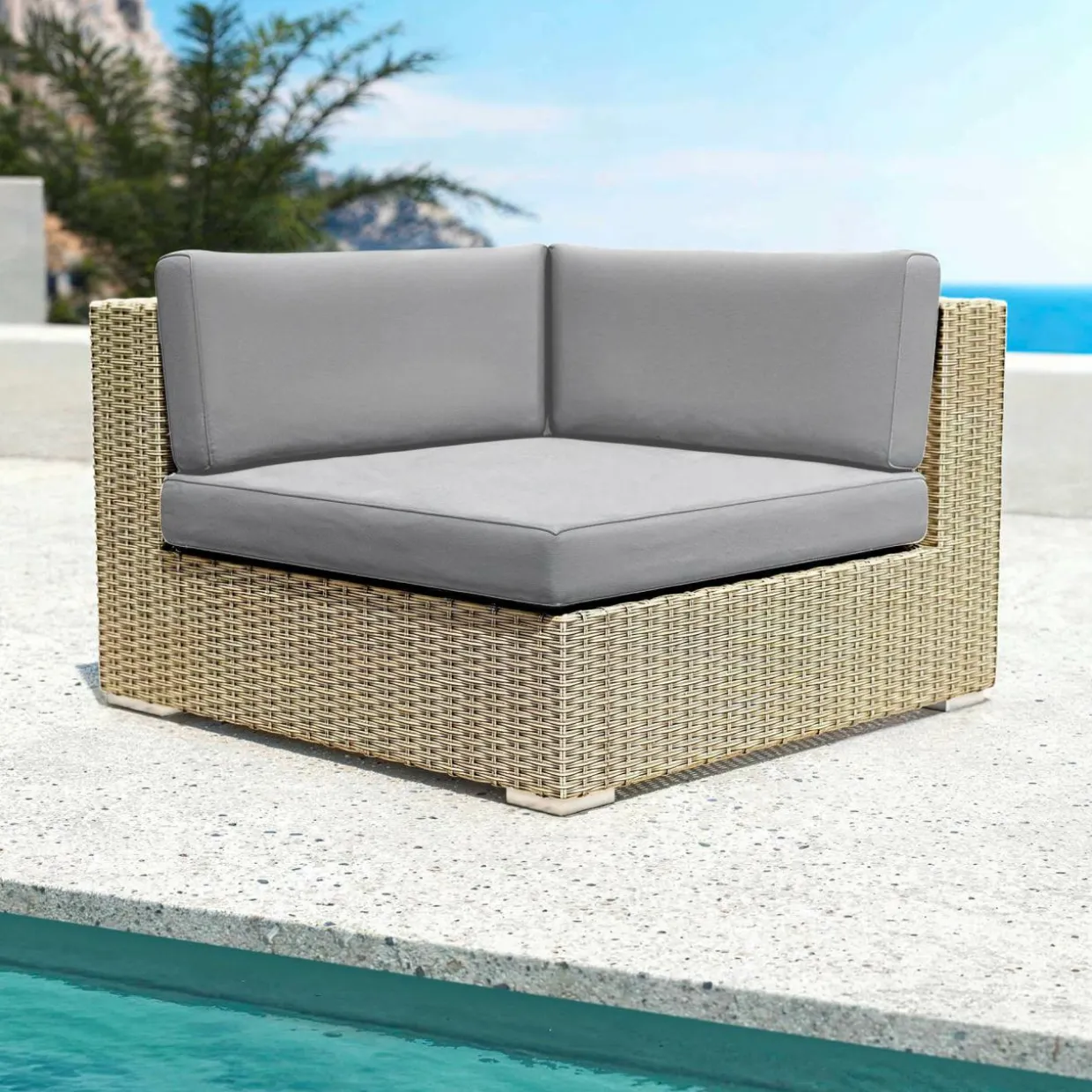 Salon de jardin en résine tressée 9 places 9 pcs Palma Gris et anthracite
