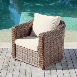 Salon de jardin en résine tressée 4 places 4 pcs Calvi Sepia et beige
