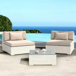 Salon de jardin en résine tressée 2 places 3 pcs Palma Blanc et taupe