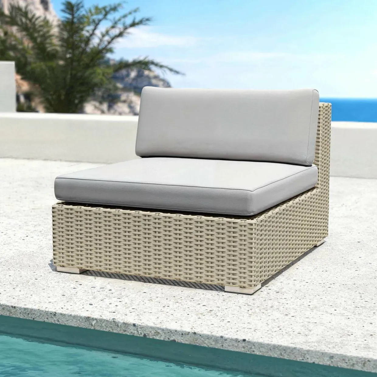 Salon de jardin en résine tressée 2 places 3 pcs Palma Gris
