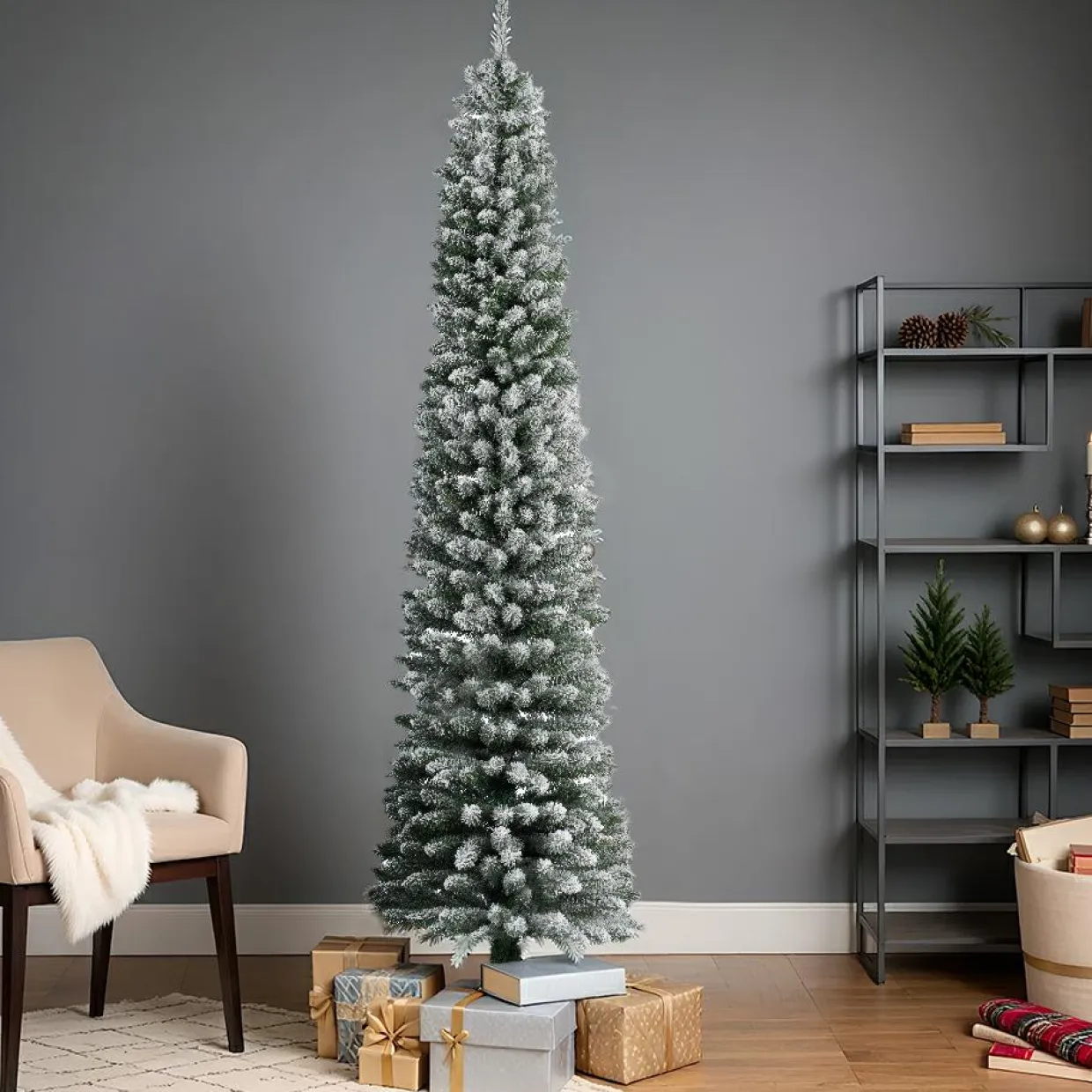 Sapin artificiel de Noël (H300 cm) Narrow Vert enneigé
