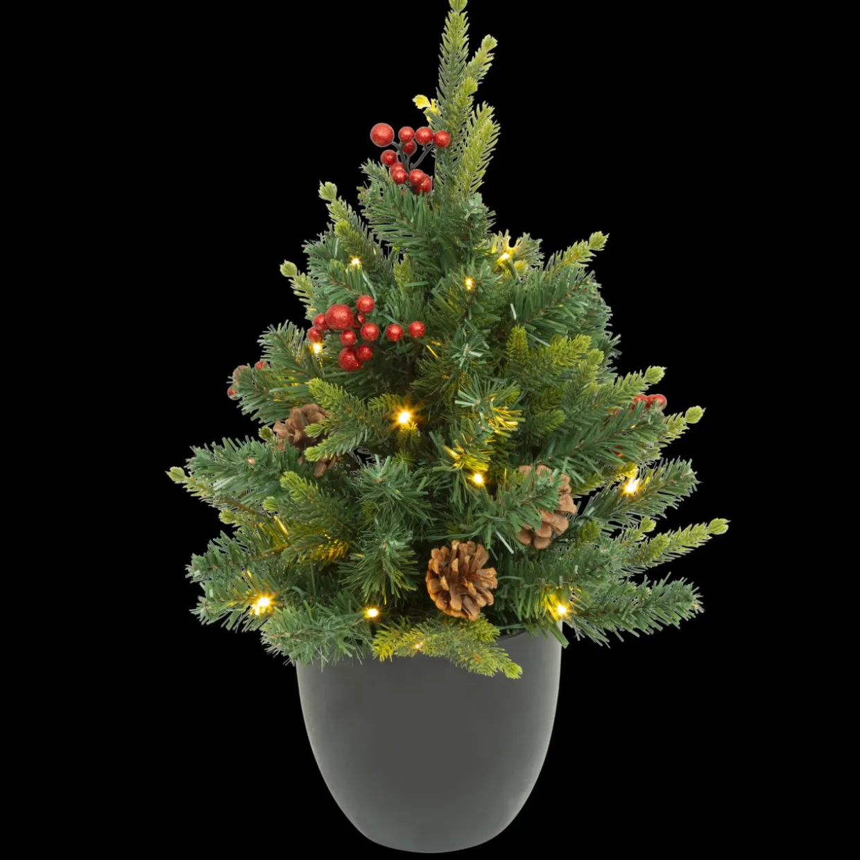 Sapin artificiel de Noël lumineux (H42 cm) Baies et pomme de pin