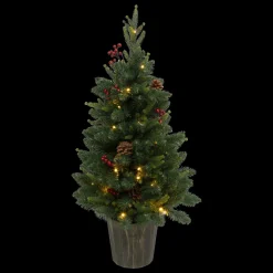 Sapin artificiel de Noël lumineux (H90 cm) Baies et pomme de pin