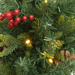 Sapin artificiel de Noël lumineux (H90 cm) Baies et pomme de pin