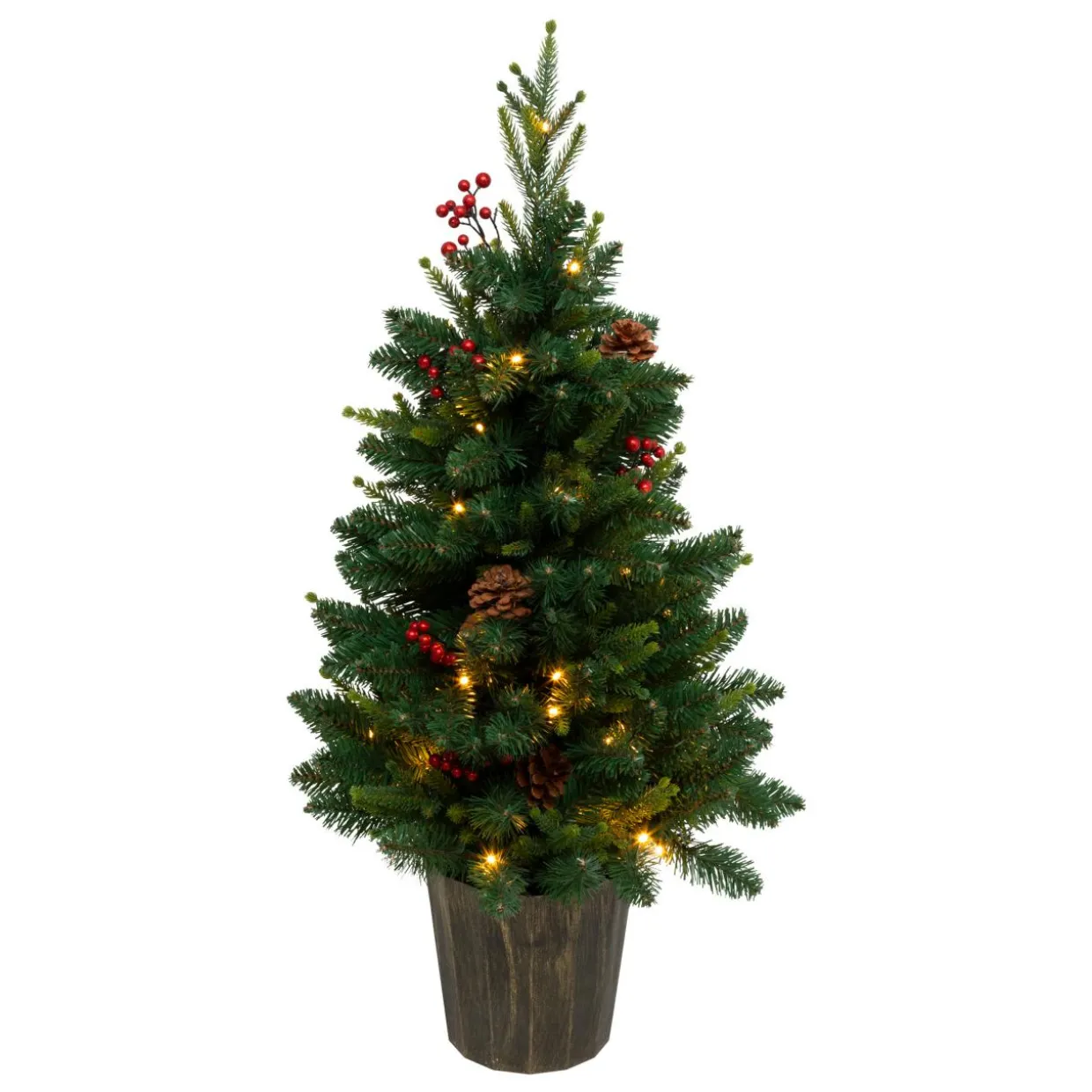 Sapin artificiel de Noël lumineux (H90 cm) Baies et pomme de pin