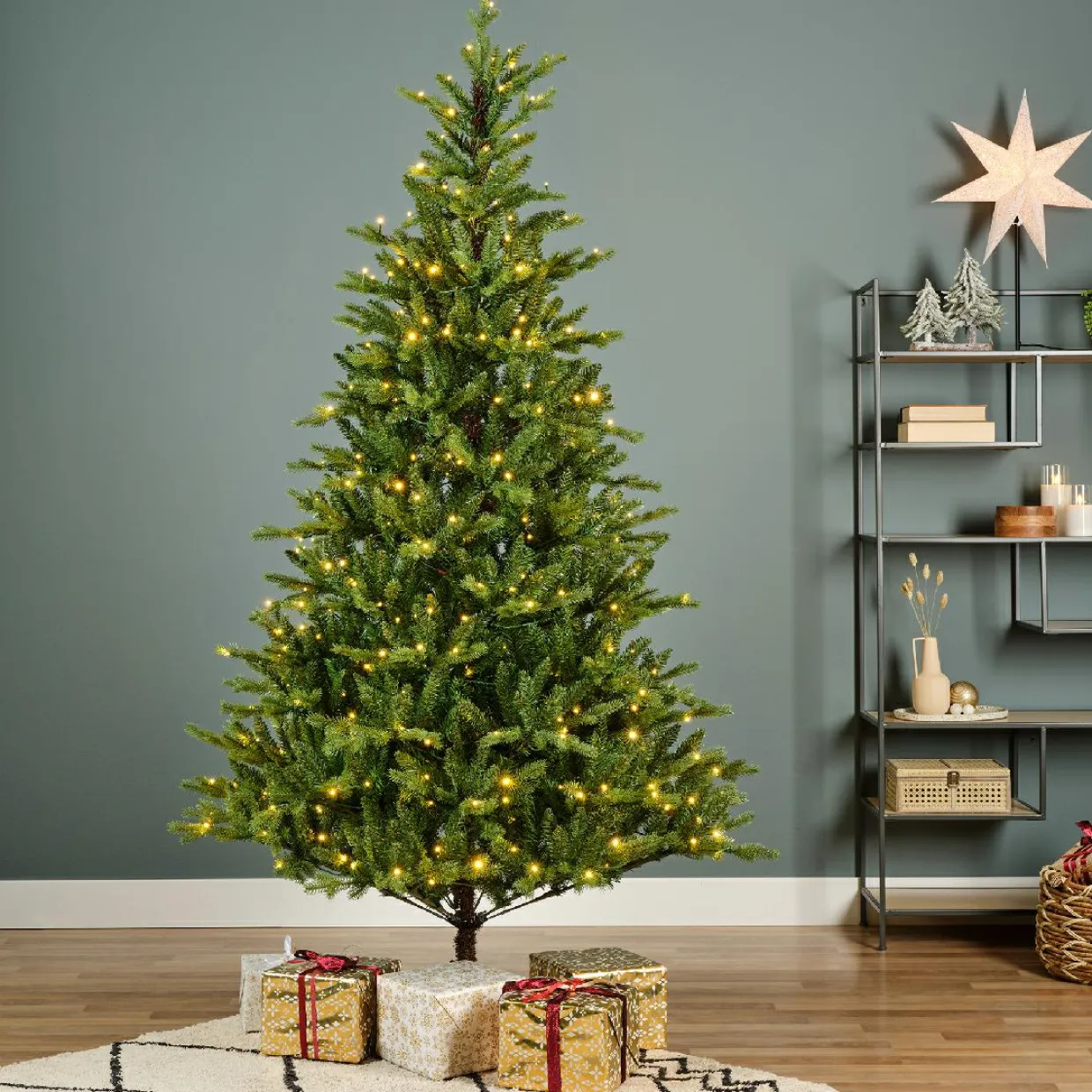 Sapin de Noël artificiel lumineux 430 LED (H210 cm) Allix Vert sapin