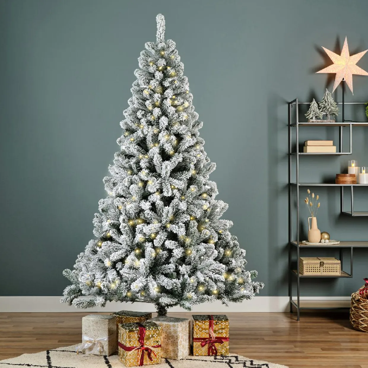Sapin de Noël artificiel lumineux 400 LED (H240 cm) King Vert enneigé
