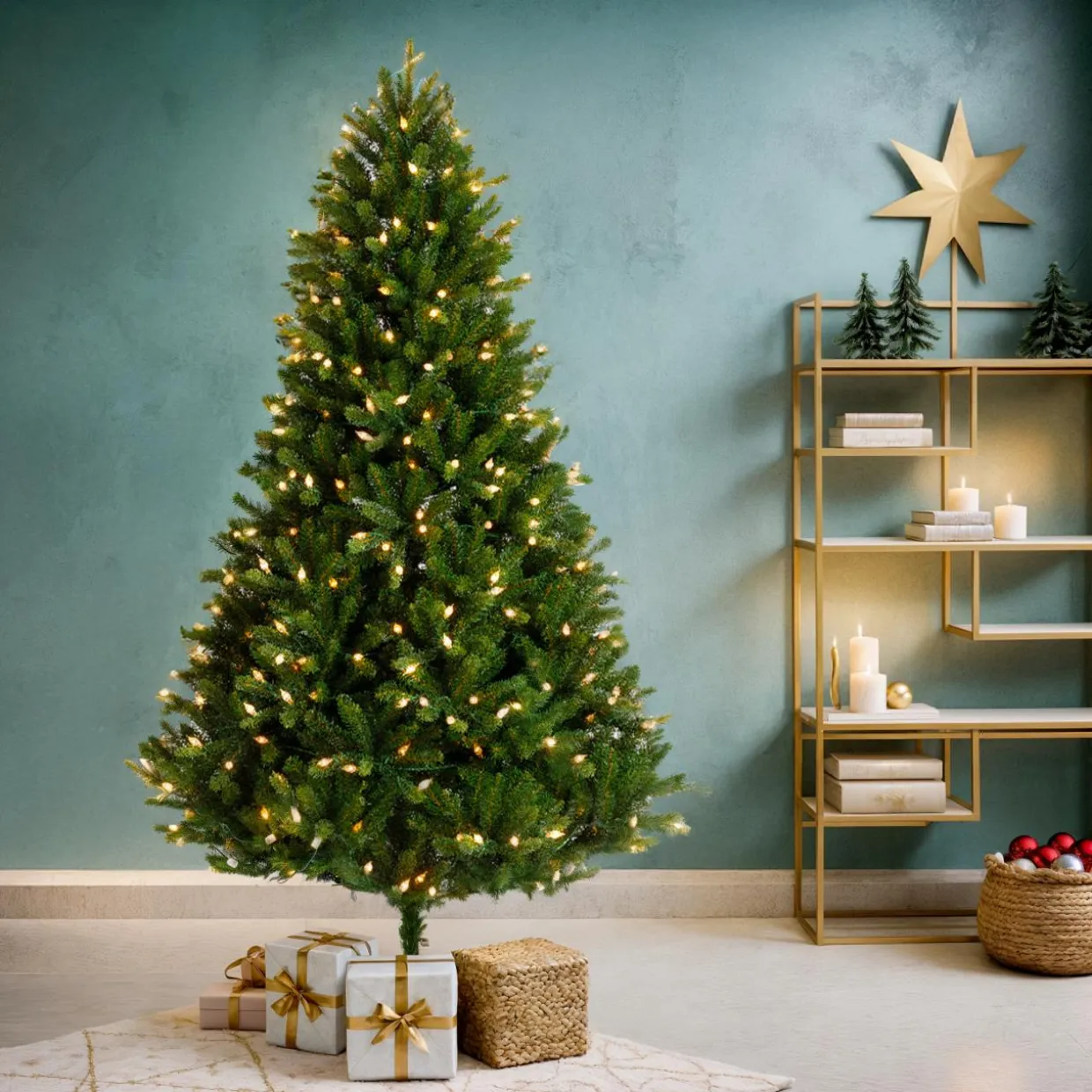 Sapin de Noël artificiel lumineux 400 LED (H210 cm) Barrow Vert sapin