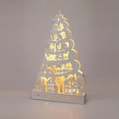 Sapin de Noël lumineux en bois 15 LED (H45 cm) Conte de Neige Blanc