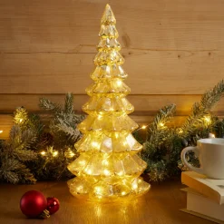 Sapin de Noël lumineux à piles 20 LED (H32 cm) Eternel Or