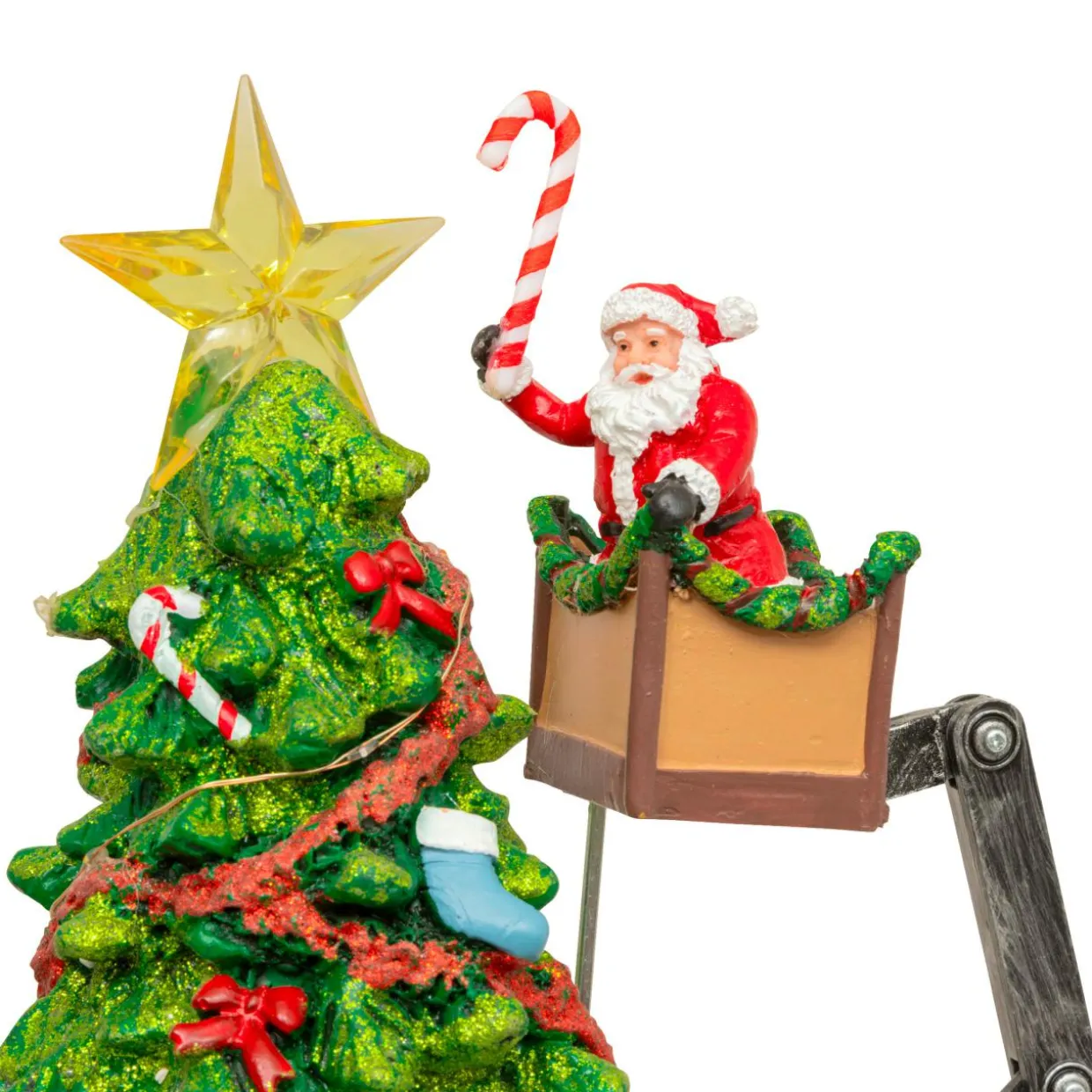 Sapin de Noël musical et animé (H39 cm) Père Noël en nacelle