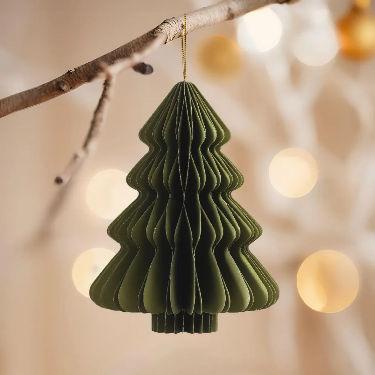 Sapin en papier à suspendre (H15 cm) Fermeture Magnétique Vert romarin