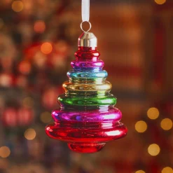 Sapin en verre à suspendre (H10 cm) Noël joyeux Multicouleur