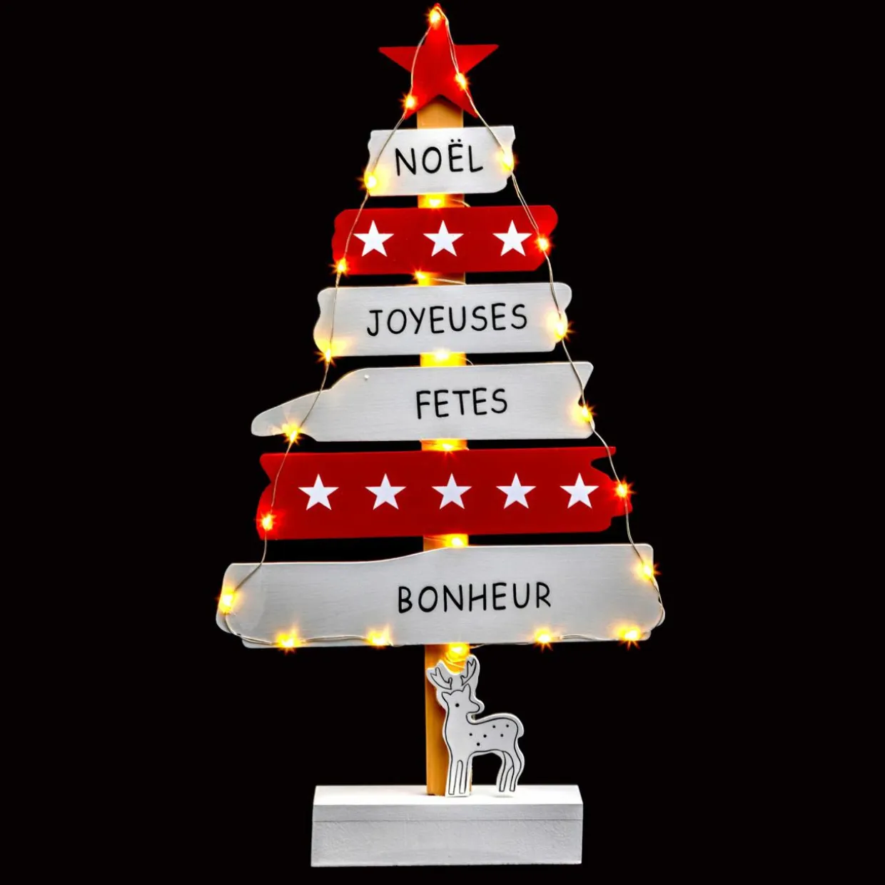 Sapin lumineux en bois à piles (H50 cm) Blanc chaud