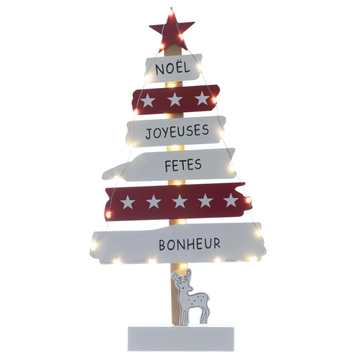Sapin lumineux en bois à piles (H50 cm) Blanc chaud