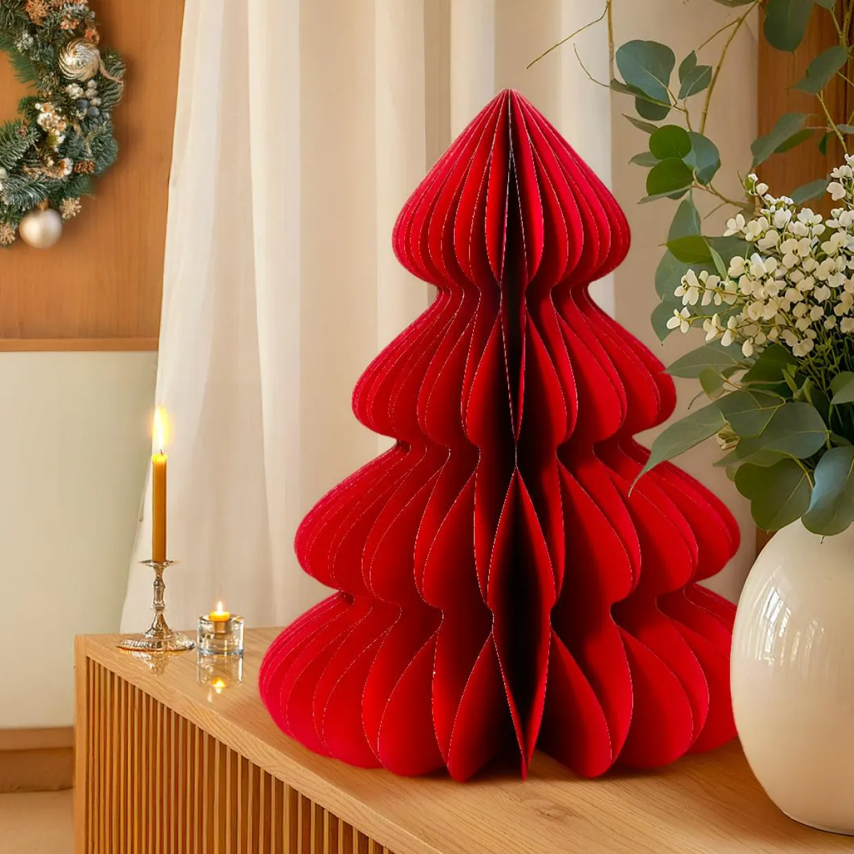 Sapin papier à poser (H60 cm) Fermeture Magnétique Rouge