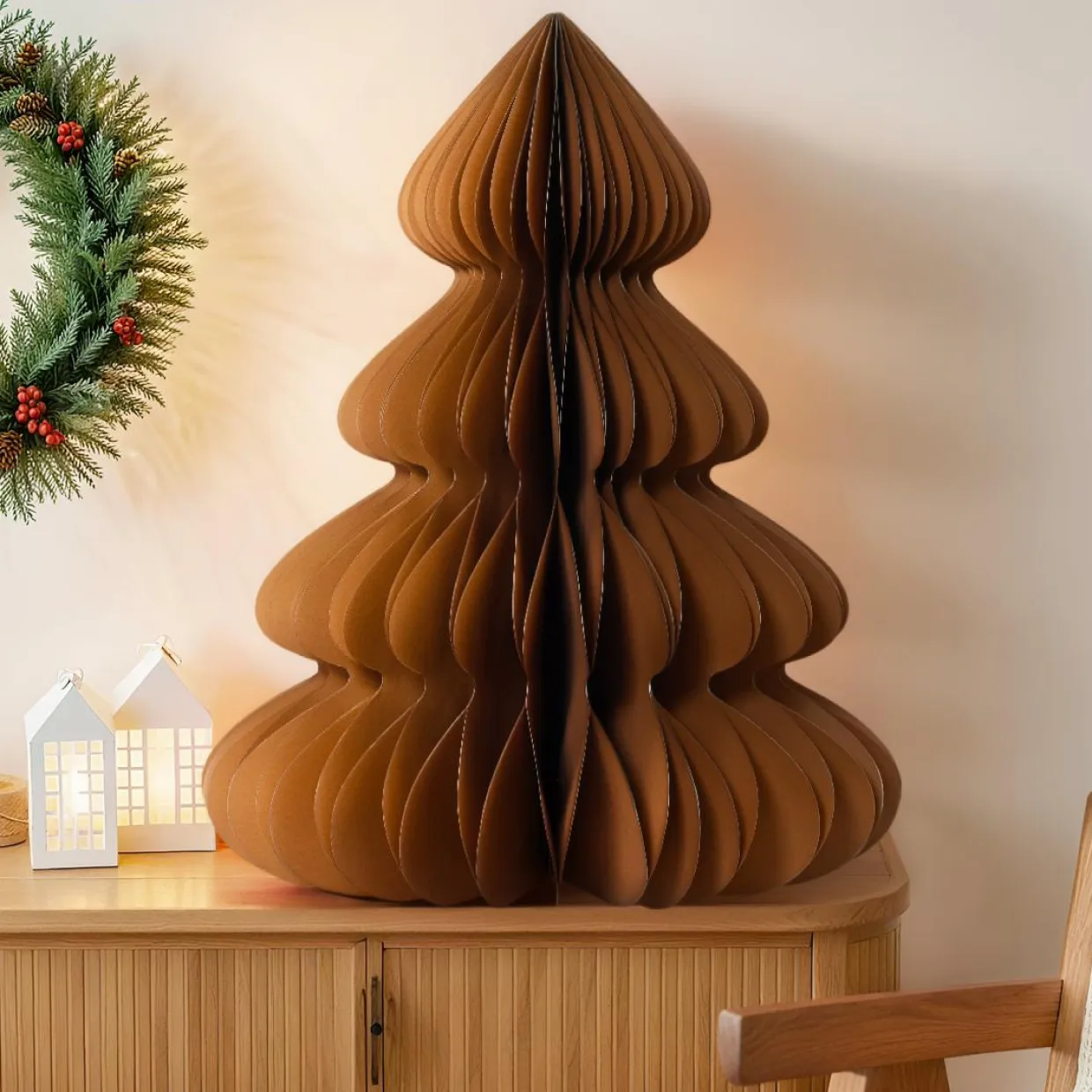 Sapin papier à poser (H90 cm) Fermeture Magnétique Brun café