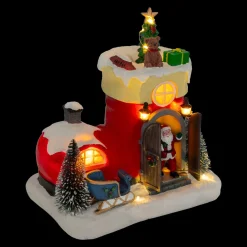 Scène de vie animée et musicale (H22 cm) Botte du Père Noël