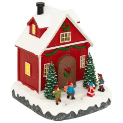 Scène de vie illuminée et animée (H18 cm) Père Noël et enfants