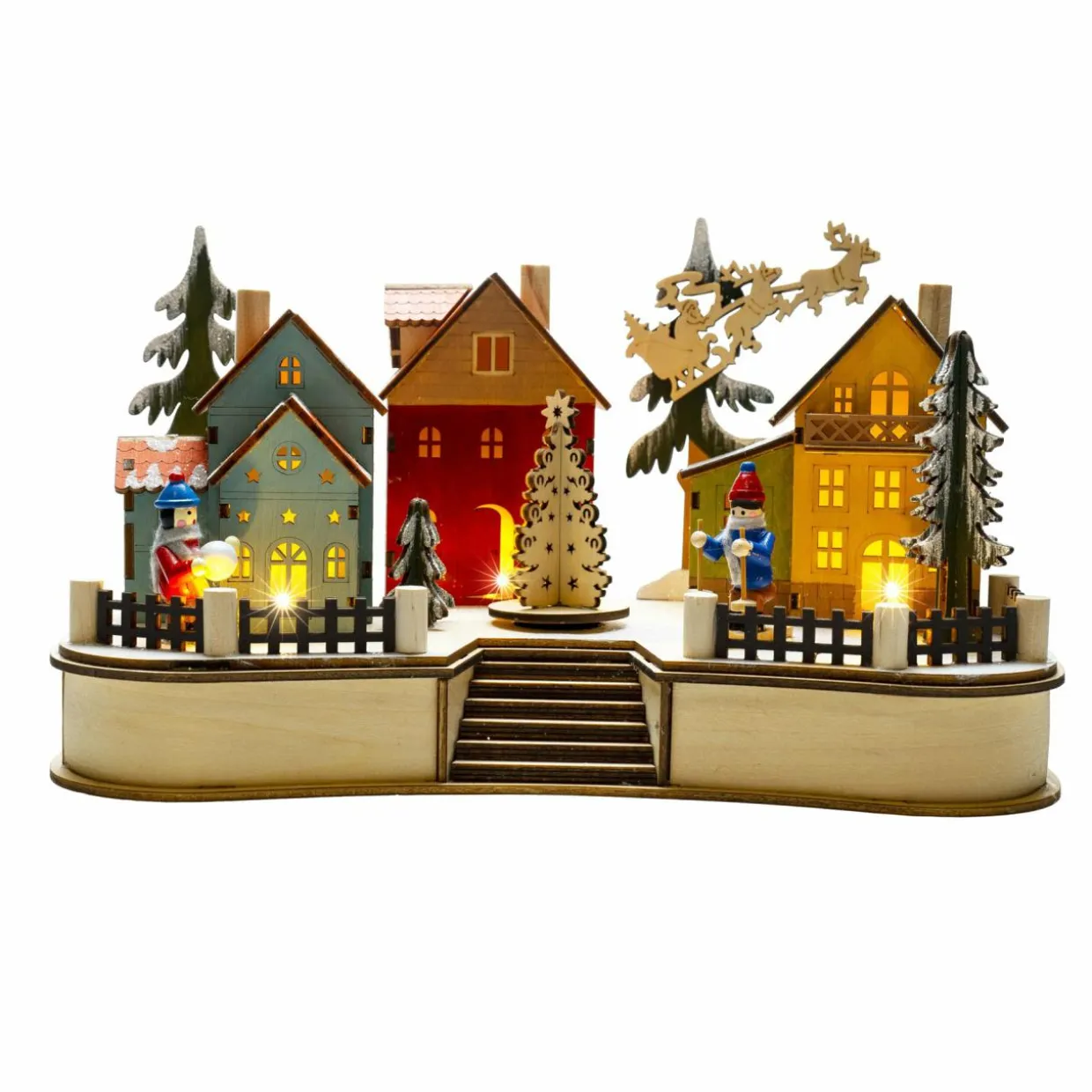 Scène de vie illuminée 10 LED (H18 cm) Village coloré
