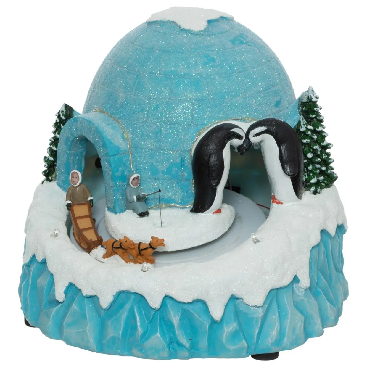 Scène de vie illuminée, musicale et animée (H22 cm) Igloo et chiens de traineaux