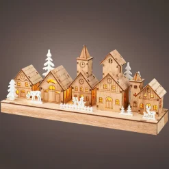 Scène de vie lumineuse à piles en bois (30 x H13 cm) Hameau féerique