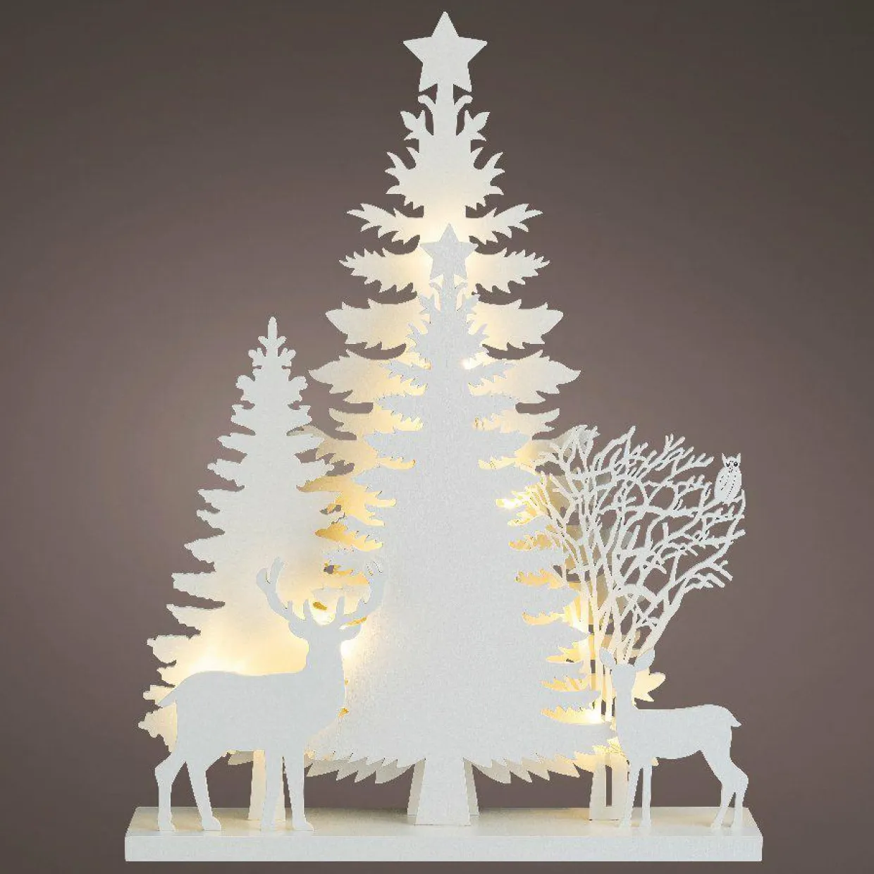 Scène lumineuse en bois à piles (H40 cm) Forêt Blanc chaud