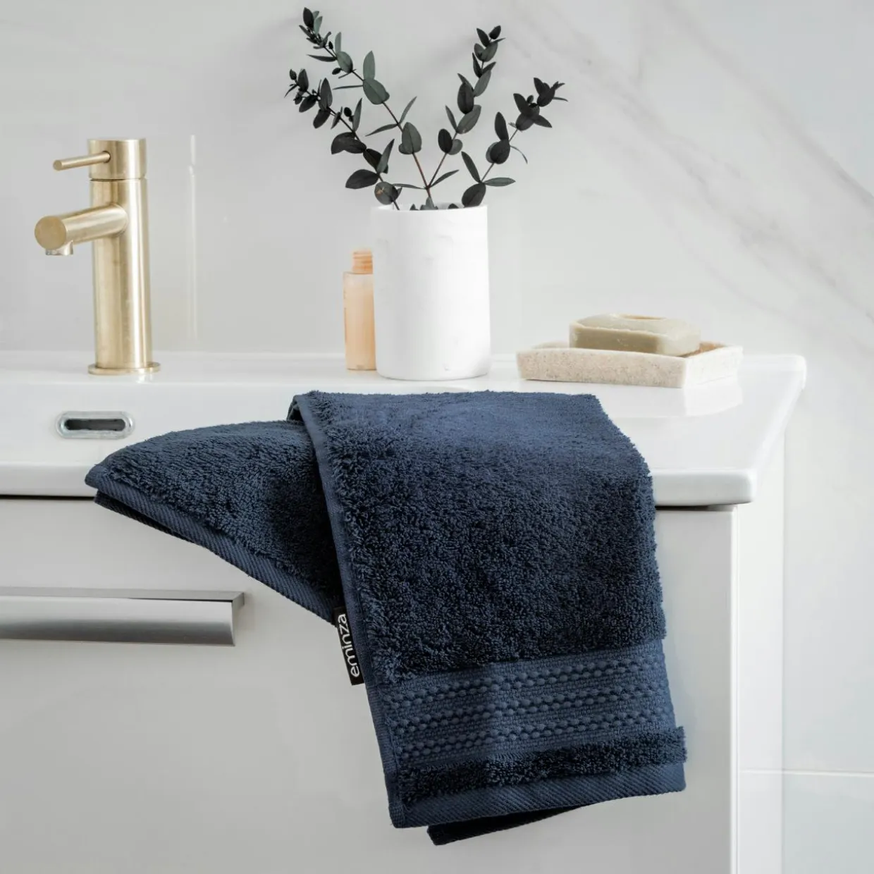 Serviette de bain coton bio (30 x 50 cm) Méline Bleu nuit