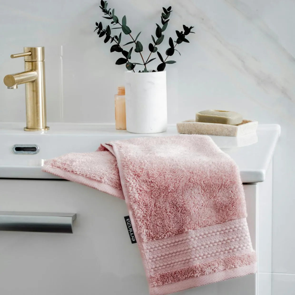 Serviette de bain coton bio (30 x 50 cm) Méline Rose pêche