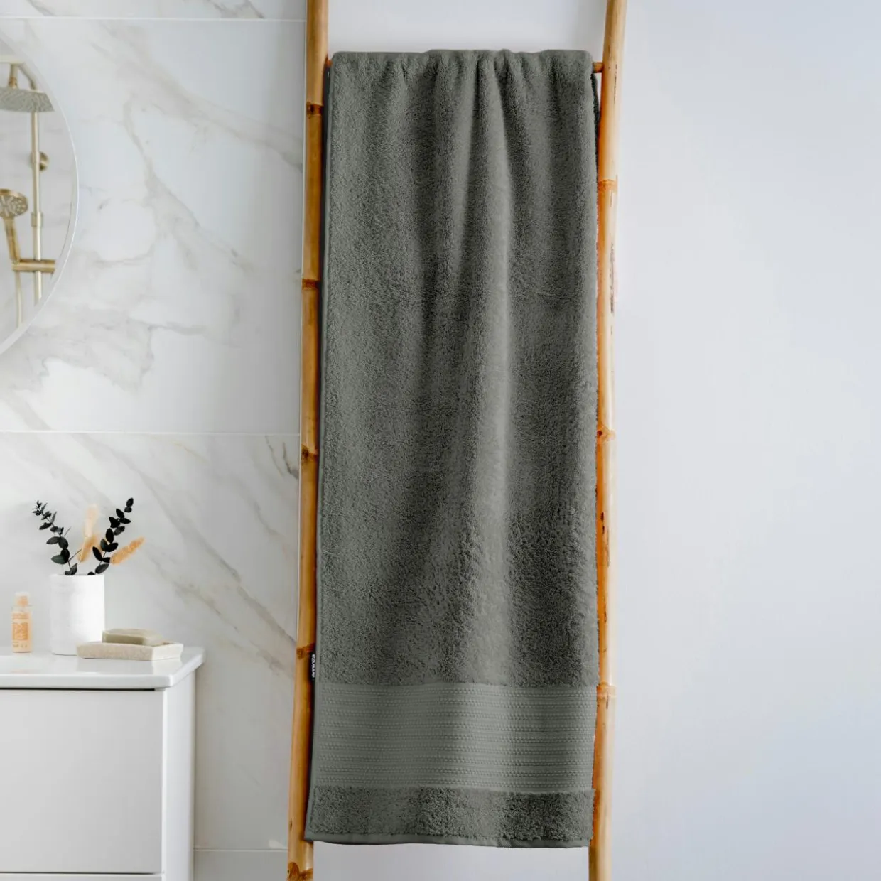 Serviette de bain coton bio (90 x 150 cm) Méline Vert romarin