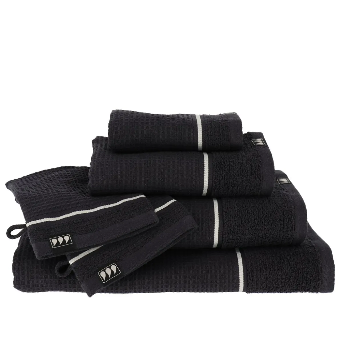 Serviette de bain coton nid d'abeille (90 x 150 cm) Japandi Noir