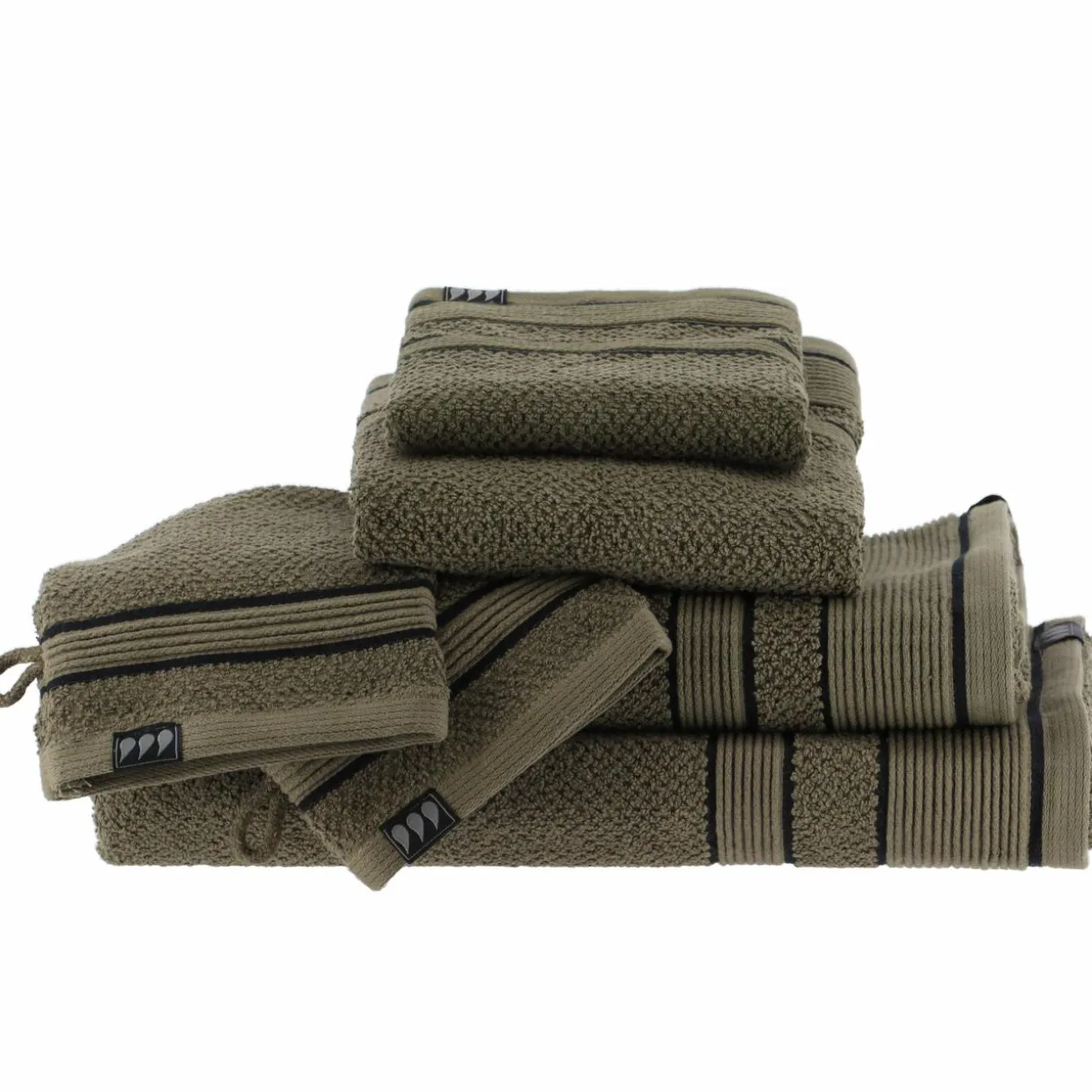 Serviette de bain coton (70 x 130 cm) Black Line Vert kaki / noir